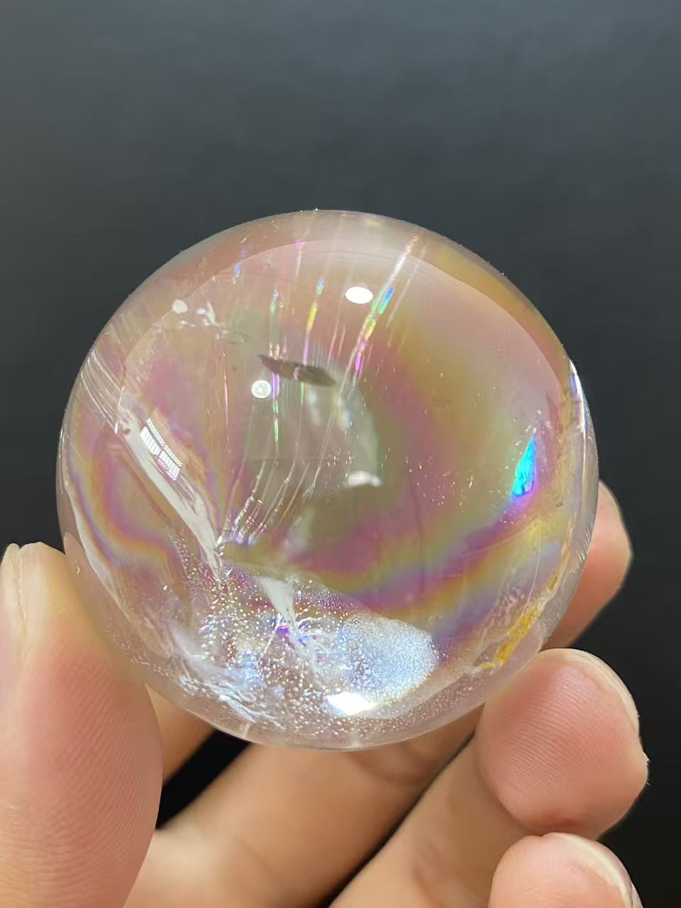 Natural Rainbow Quartz Sphere — Hand-Polished Crystal Ball for Home Decor