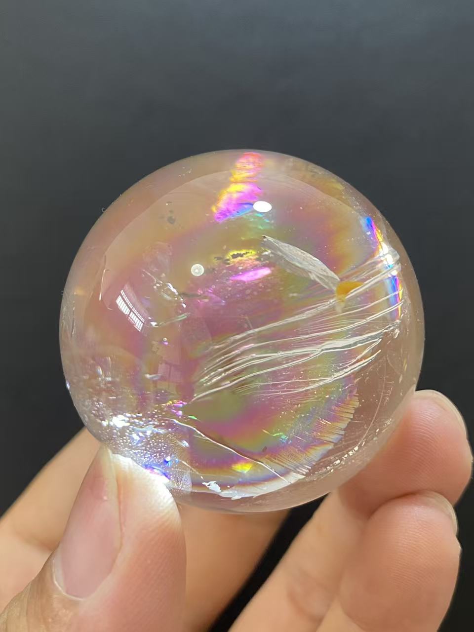 Natural Rainbow Quartz Sphere — Hand-Polished Crystal Ball for Home Decor