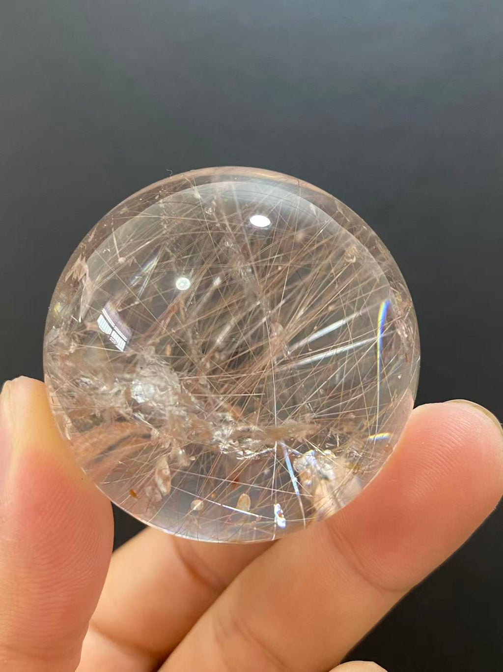 Natural Silver Rutilated Quartz Sphere With Inner Silvery Needle‑Shaped Rutile Inclusions, Decorative Mineral Ornament
