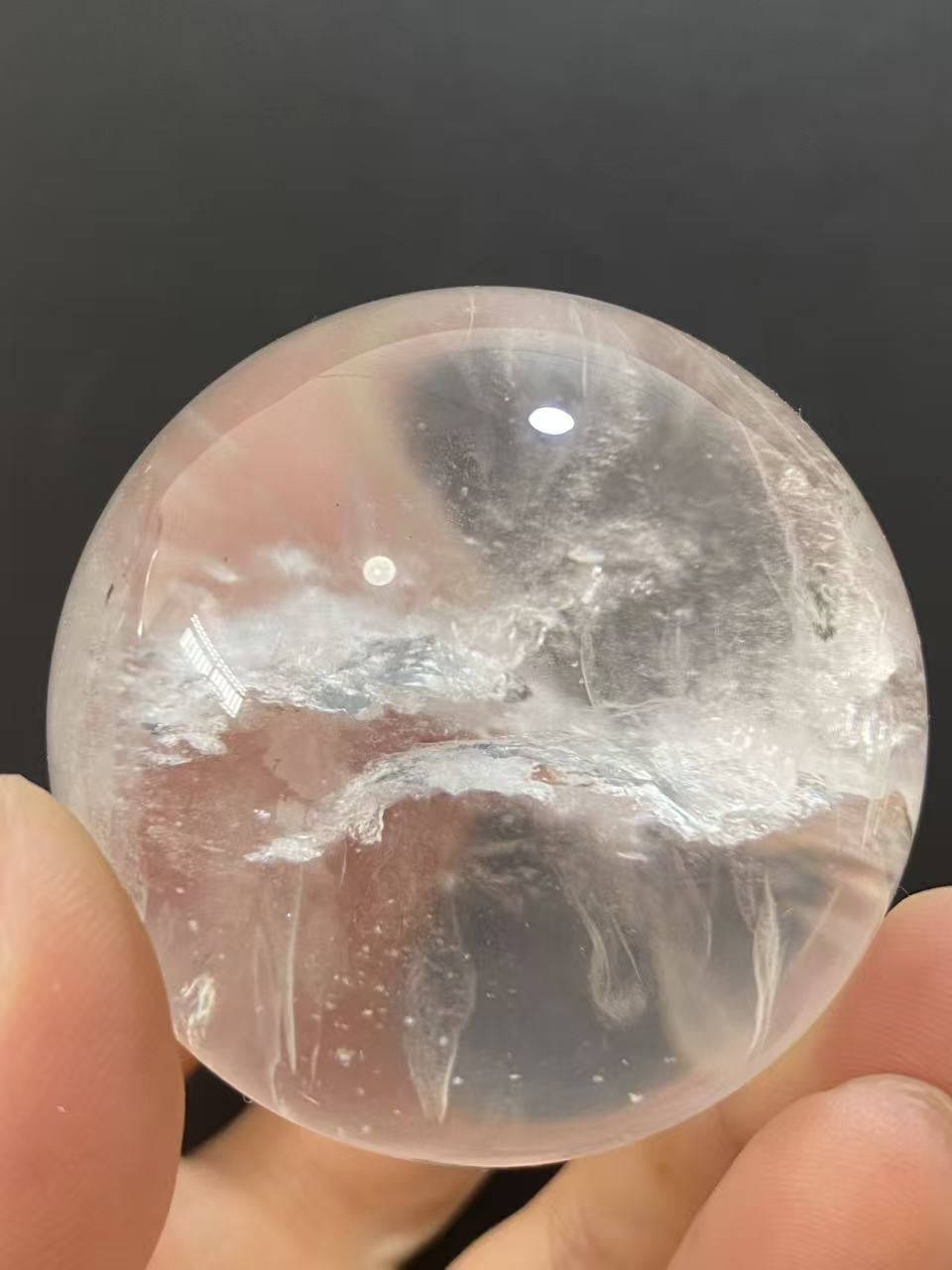 Natural Clear Quartz Sphere With Inner White Mineral Inclusions, Decorative Mineral Ornament