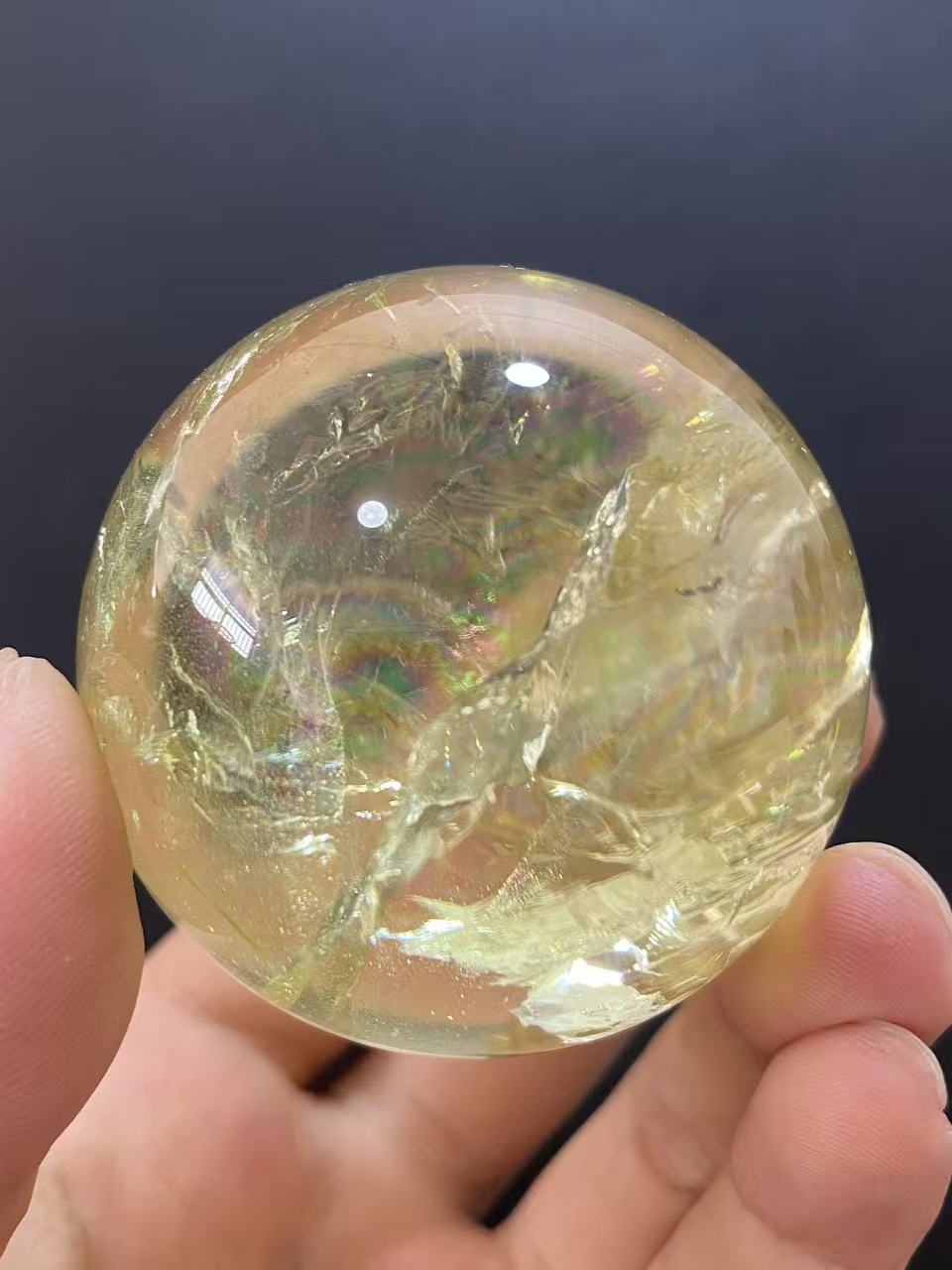 Natural Citrine Sphere with Rainbow Inclusions — Hand-Polished Crystal Ball for Home Decor