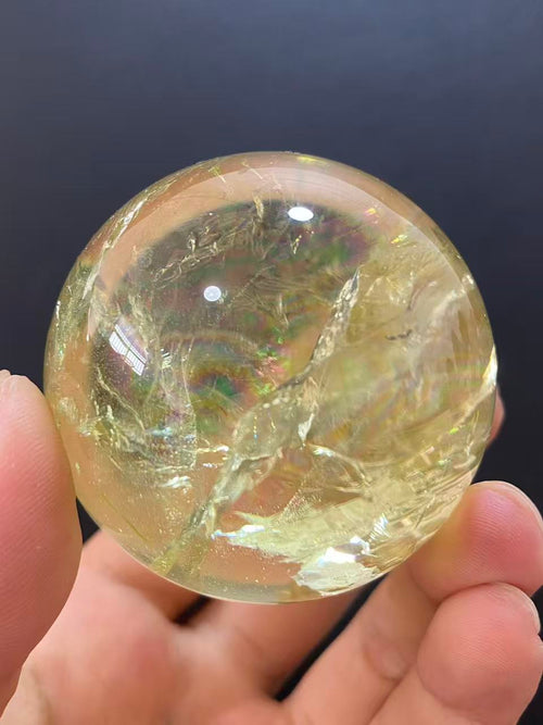 Natural Citrine Sphere with Rainbow Inclusions — Hand-Polished Crystal Ball for Home Decor