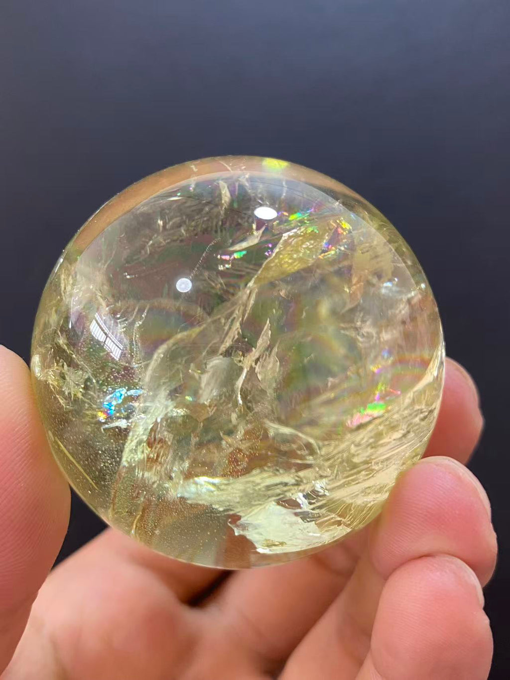 Natural Citrine Sphere with Rainbow Inclusions — Hand-Polished Crystal Ball for Home Decor