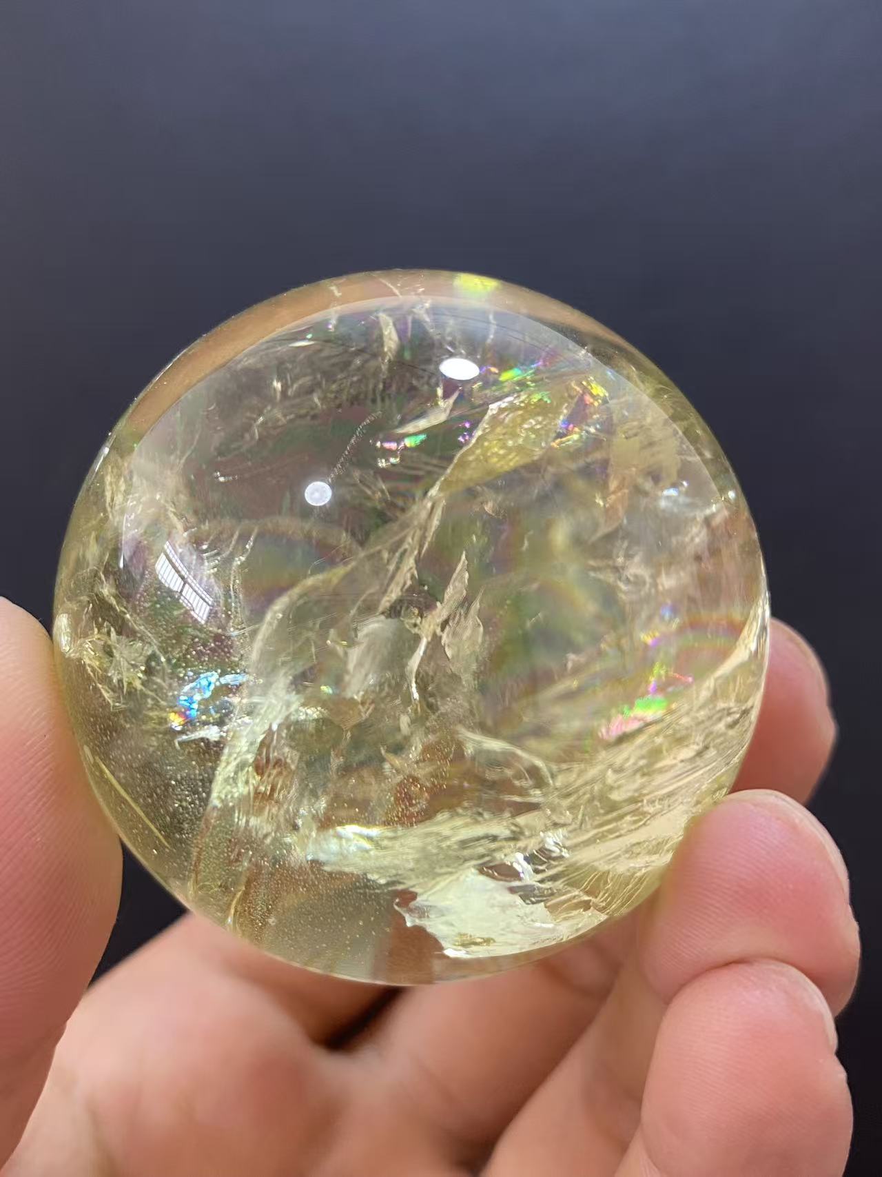 Natural Citrine Sphere with Rainbow Inclusions — Hand-Polished Crystal Ball for Home Decor