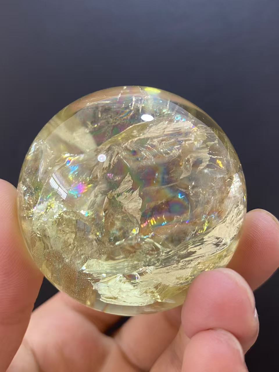 Natural Citrine Sphere with Rainbow Inclusions — Hand-Polished Crystal Ball for Home Decor