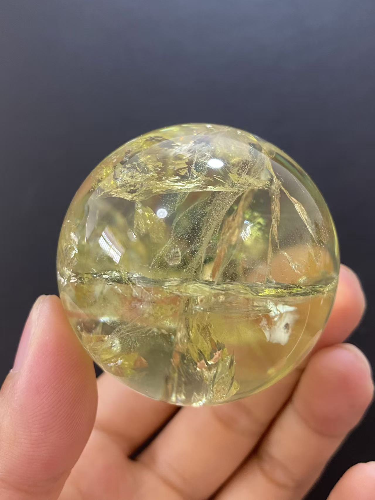 Natural Citrine Sphere with Rainbow Inclusions — Hand-Polished Crystal Ball for Home Decor