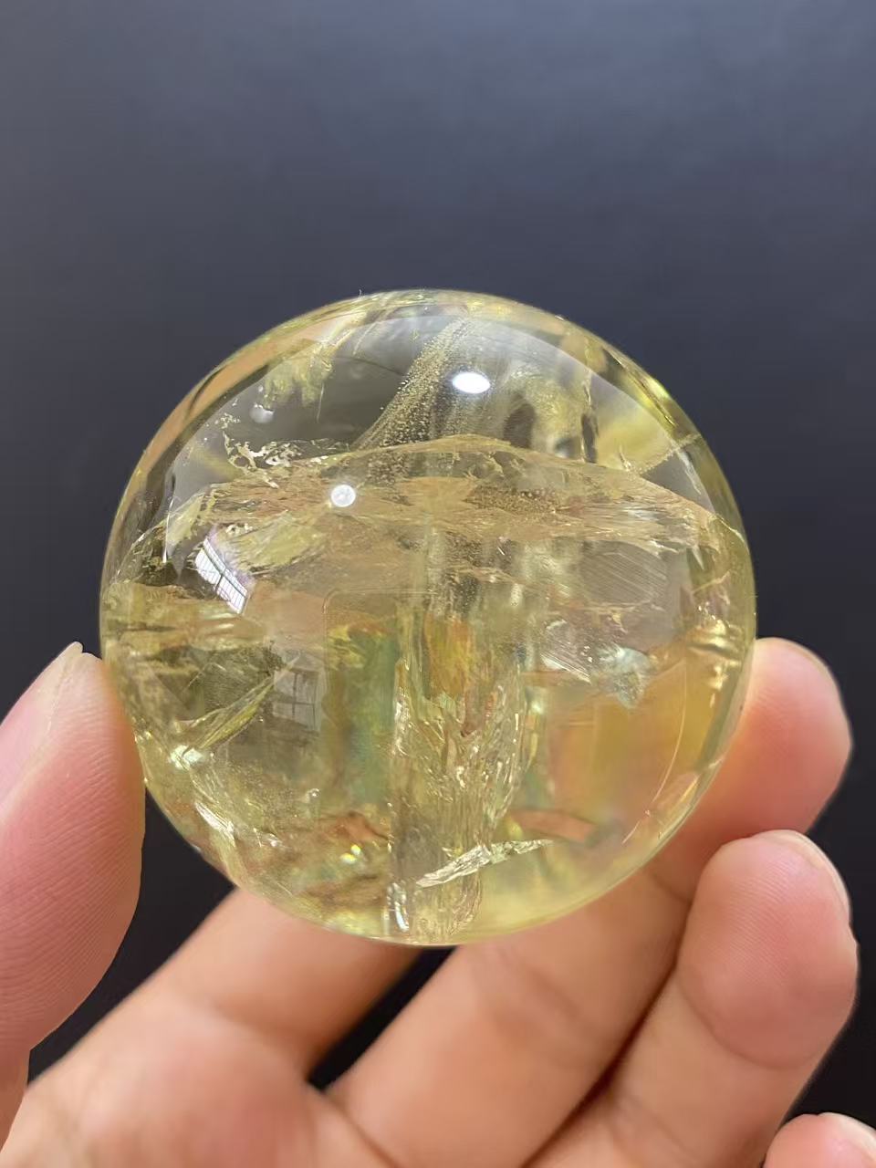 Natural Citrine Sphere with Rainbow Inclusions — Hand-Polished Crystal Ball for Home Decor