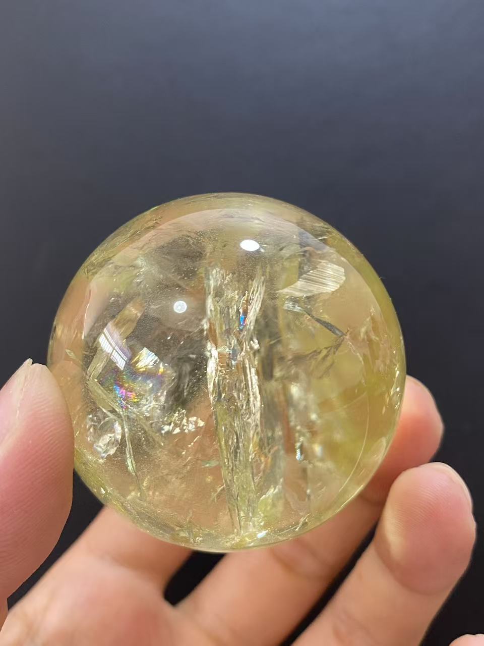 Natural Citrine Sphere with Rainbow Inclusions — Hand-Polished Crystal Ball for Home Decor