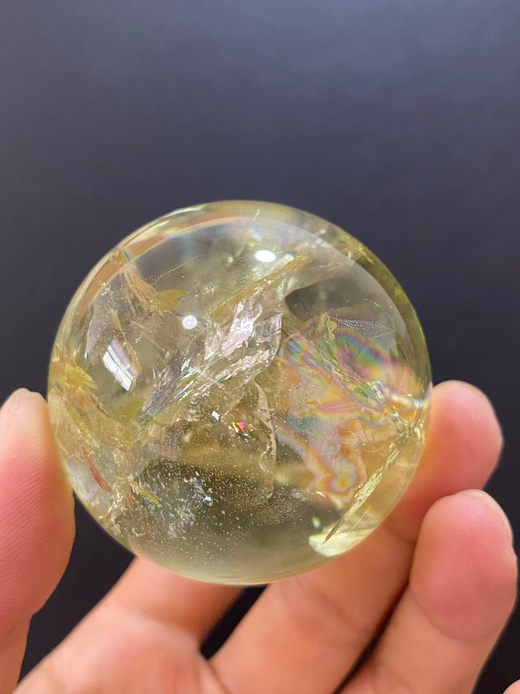 Natural Citrine Sphere with Rainbow Inclusions — Hand-Polished Crystal Ball for Home Decor
