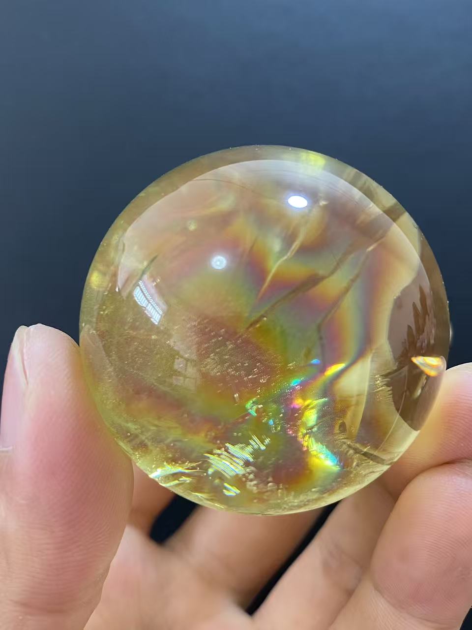 Natural Citrine Sphere with Internal Rainbows, Decorative Mineral Ornament