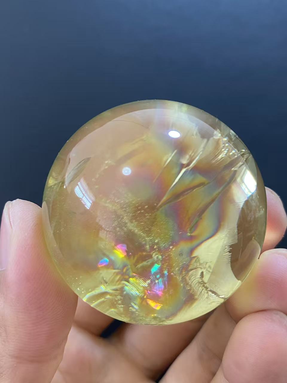 Natural Citrine Sphere with Internal Rainbows, Decorative Mineral Ornament