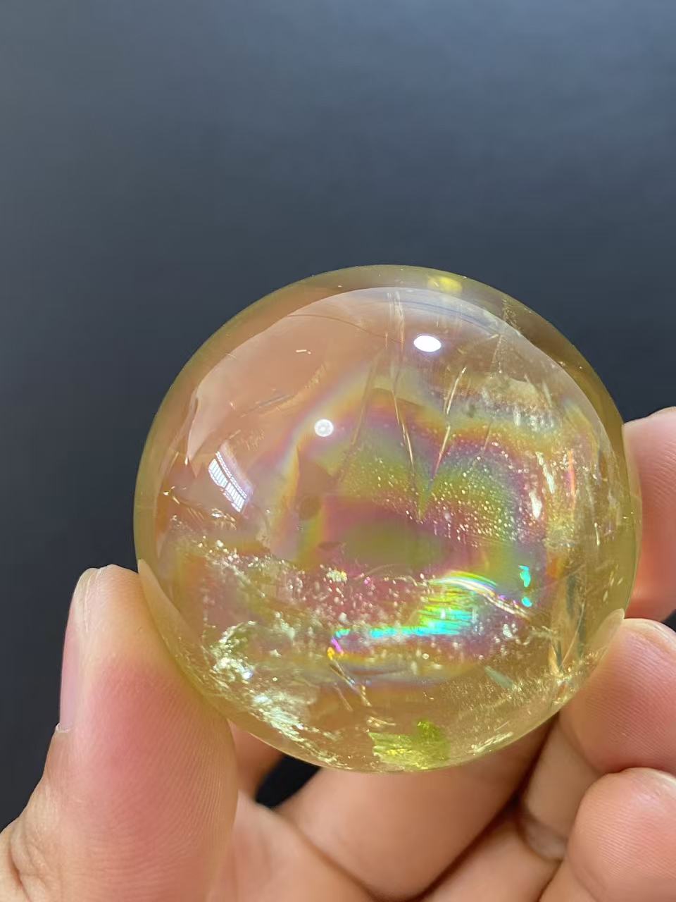 Natural Citrine Sphere with Internal Rainbows, Decorative Mineral Ornament