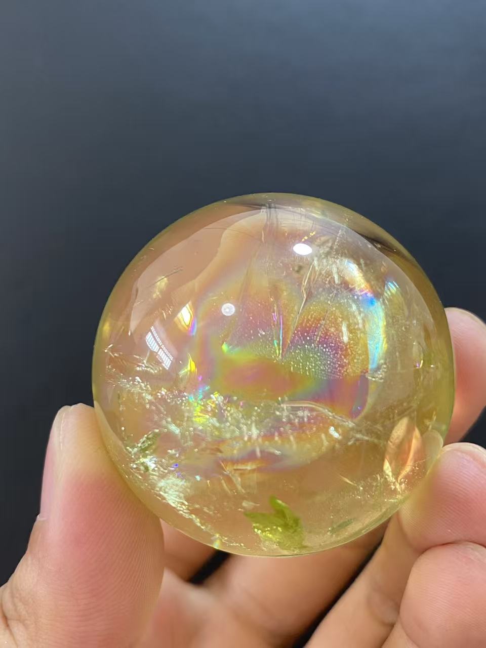 Natural Citrine Sphere with Internal Rainbows, Decorative Mineral Ornament