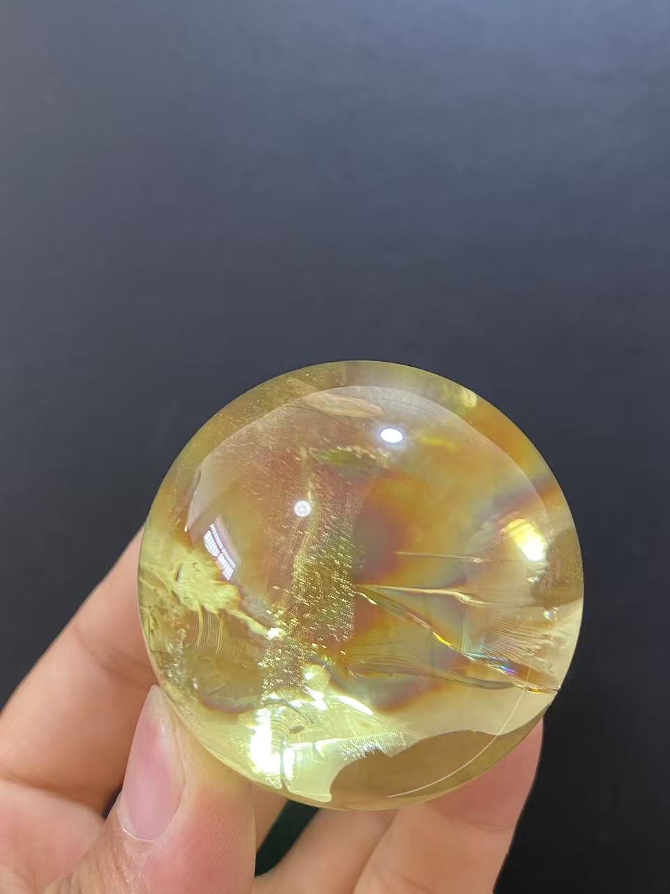 Natural Citrine Sphere with Internal Rainbows, Decorative Mineral Ornament