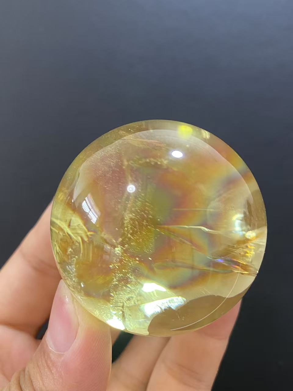 Natural Citrine Sphere with Internal Rainbows, Decorative Mineral Ornament