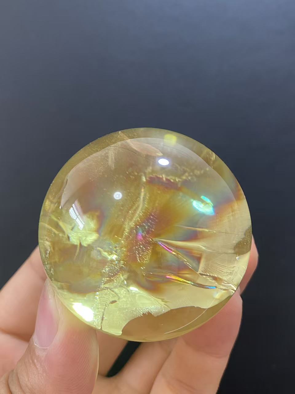 Natural Citrine Sphere with Internal Rainbows, Decorative Mineral Ornament