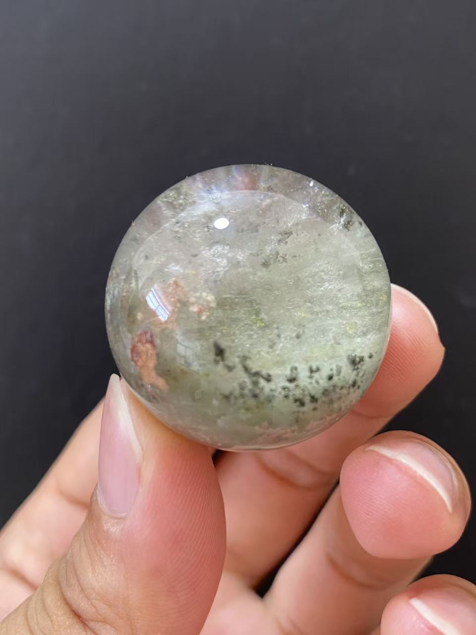 Natural Green Phantom Quartz Sphere, Hand Polished Crystal Sphere for Home Decor & Display
