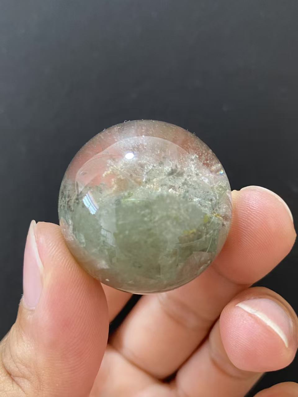 Natural Green Phantom Quartz Sphere, Hand Polished Crystal Sphere for Home Decor & Display