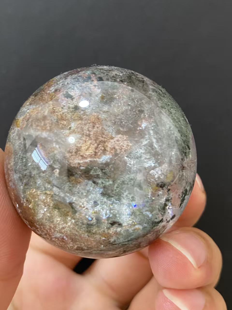 Natural Phantom Quartz Sphere, Hand‑Polished Natural Quartz Sphere With Unique Internal Phantom Mineral Inclusions for Home Display & Decoration