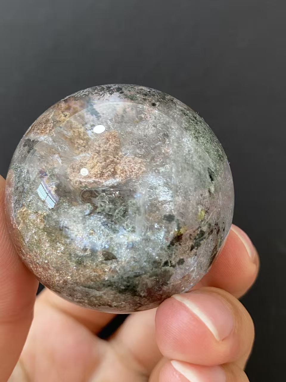 Natural Phantom Quartz Sphere, Hand‑Polished Natural Quartz Sphere With Unique Internal Phantom Mineral Inclusions for Home Display & Decoration