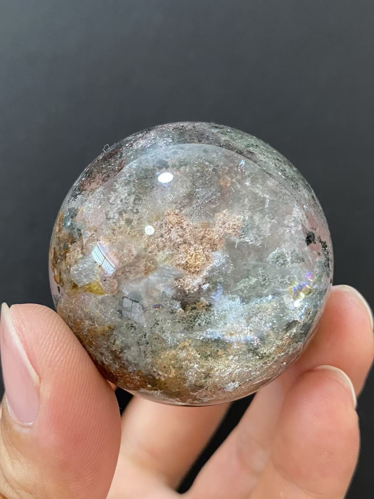 Natural Phantom Quartz Sphere, Hand‑Polished Natural Quartz Sphere With Unique Internal Phantom Mineral Inclusions for Home Display & Decoration