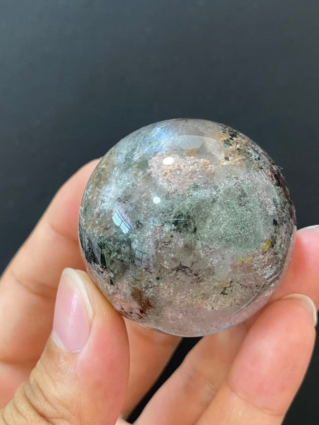 Natural Phantom Quartz Sphere, Hand‑Polished Natural Quartz Sphere With Unique Internal Phantom Mineral Inclusions for Home Display & Decoration