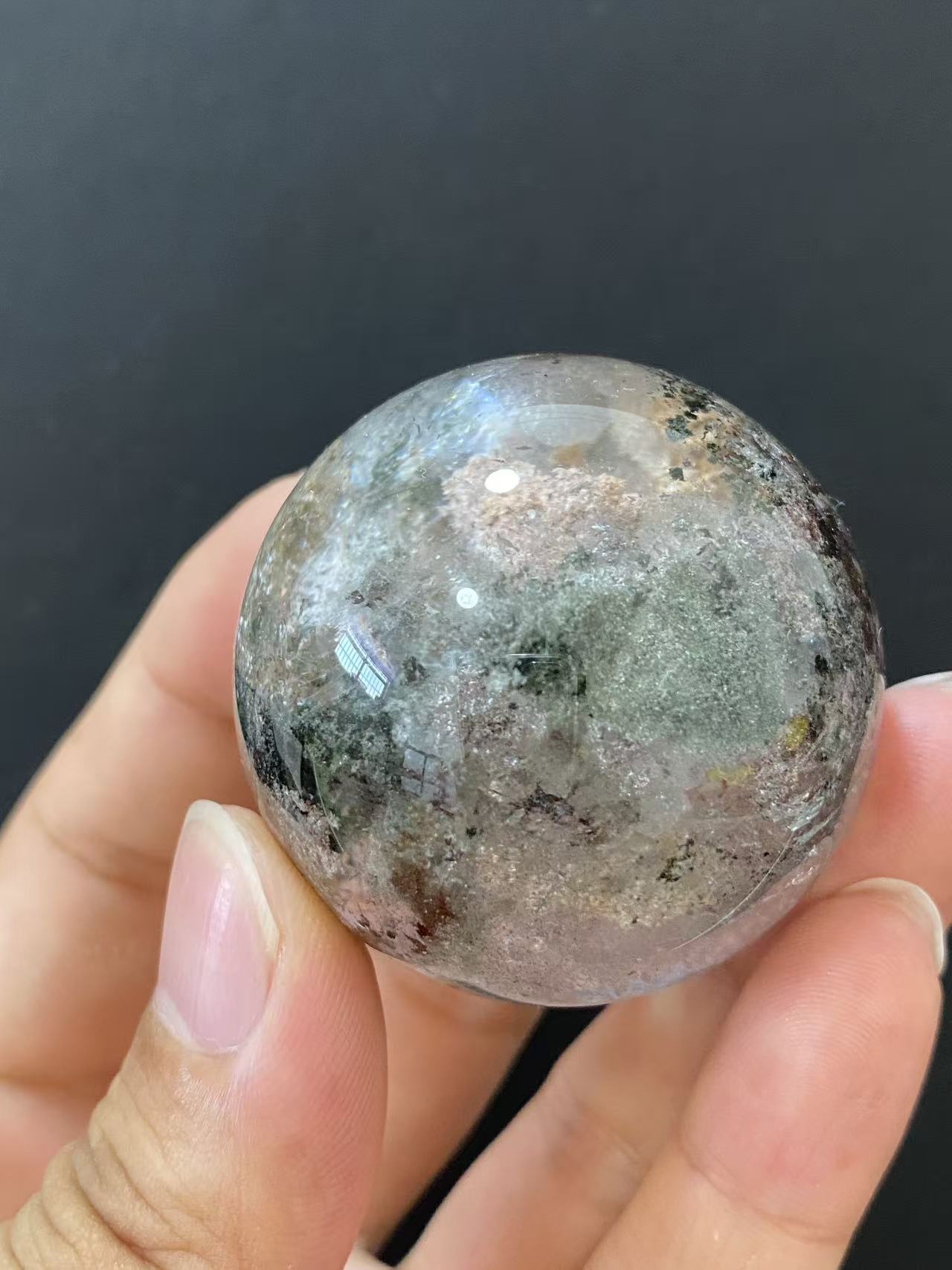 Natural Phantom Quartz Sphere, Hand‑Polished Natural Quartz Sphere With Unique Internal Phantom Mineral Inclusions for Home Display & Decoration