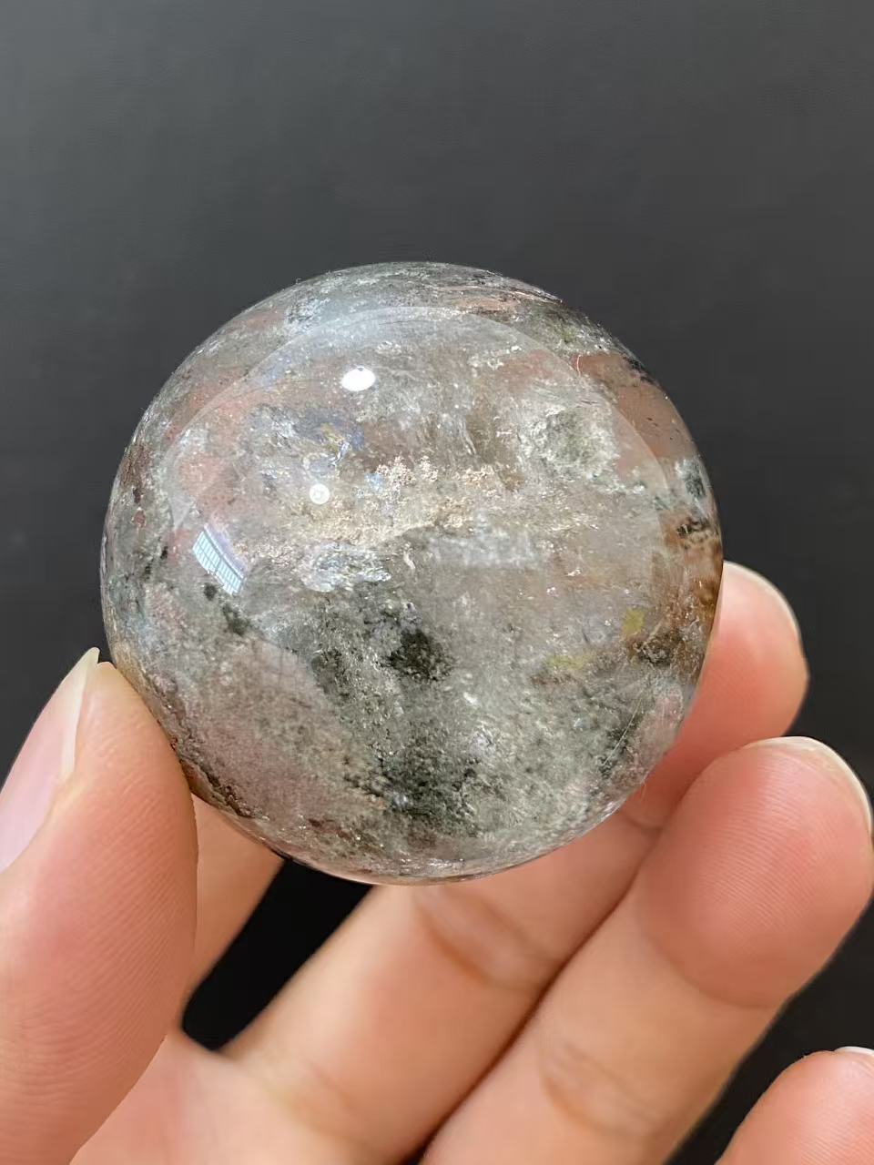 Natural Phantom Quartz Sphere, Hand‑Polished Natural Quartz Sphere With Unique Internal Phantom Mineral Inclusions for Home Display & Decoration