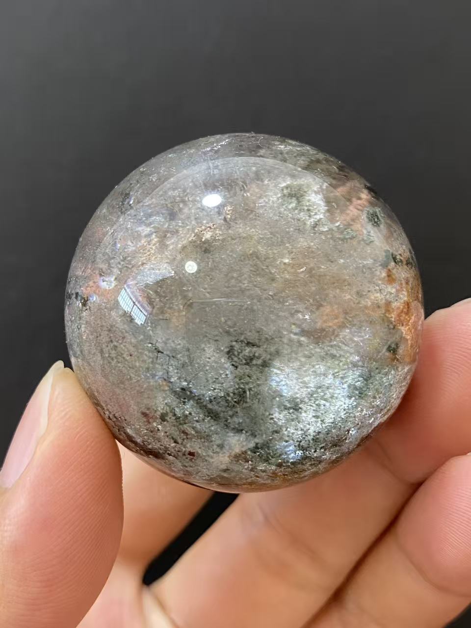 Natural Phantom Quartz Sphere, Hand‑Polished Natural Quartz Sphere With Unique Internal Phantom Mineral Inclusions for Home Display & Decoration