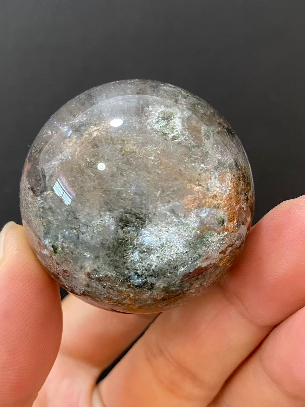 Natural Phantom Quartz Sphere, Hand‑Polished Natural Quartz Sphere With Unique Internal Phantom Mineral Inclusions for Home Display & Decoration