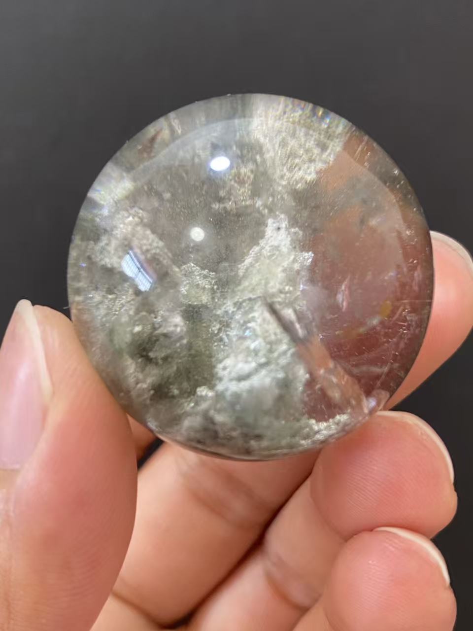 Natural Phantom Quartz Sphere, Hand Polished Quartz Sphere With Natural Phantom Mineral Inclusions for Home & Desk Display