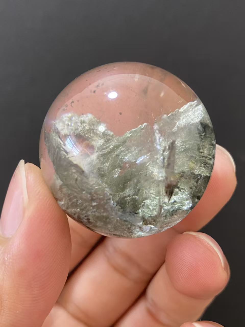 Natural Phantom Quartz Sphere, Hand Polished Quartz Sphere With Natural Phantom Mineral Inclusions for Home & Desk Display