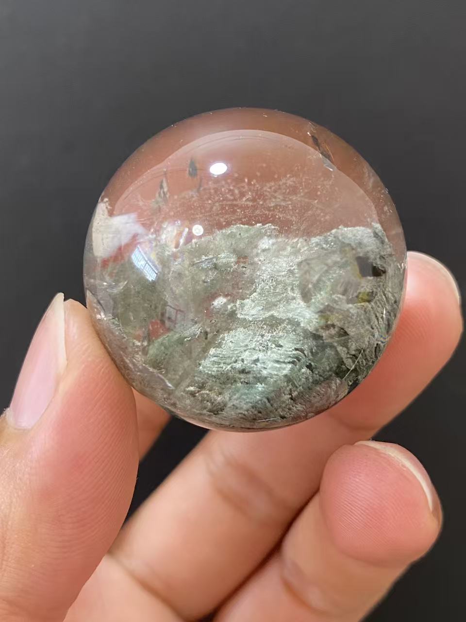 Natural Phantom Quartz Sphere, Hand Polished Quartz Sphere With Natural Phantom Mineral Inclusions for Home & Desk Display