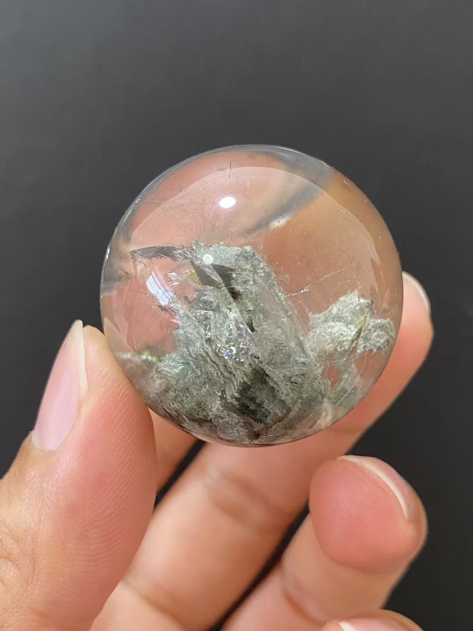 Natural Phantom Quartz Sphere, Hand Polished Quartz Sphere With Natural Phantom Mineral Inclusions for Home & Desk Display