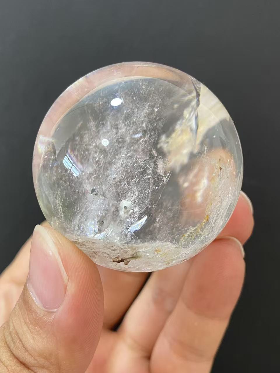 Natural Clear Quartz Sphere with Internal Inclusions for Home Decoration
