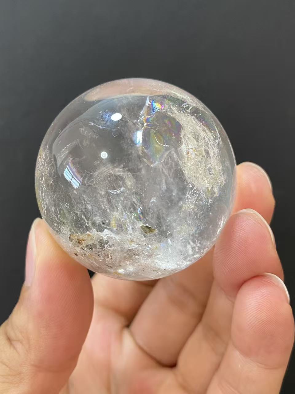 Natural Clear Quartz Sphere with Internal Inclusions for Home Decoration