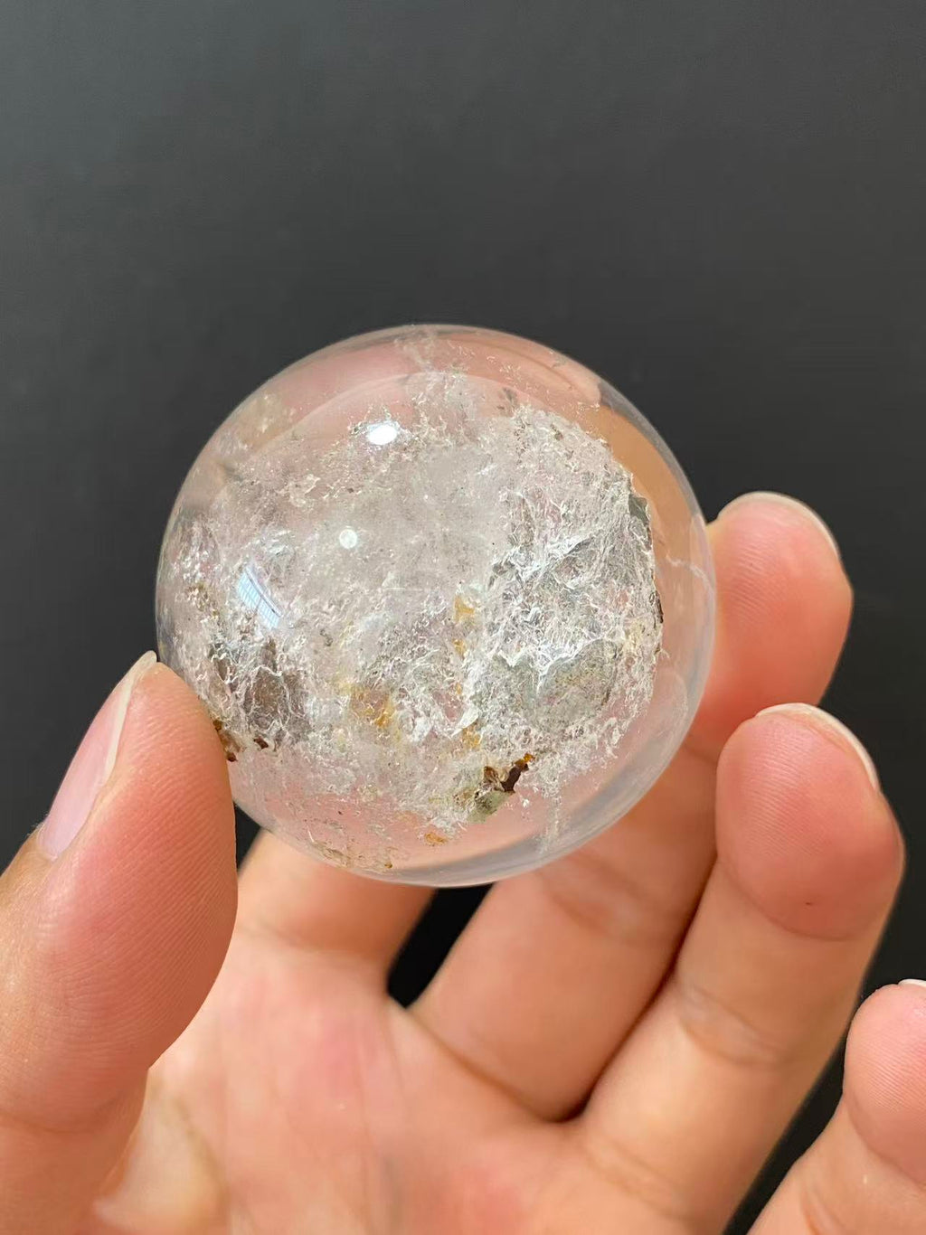 Natural Clear Quartz Sphere with Internal Inclusions for Home Decoration