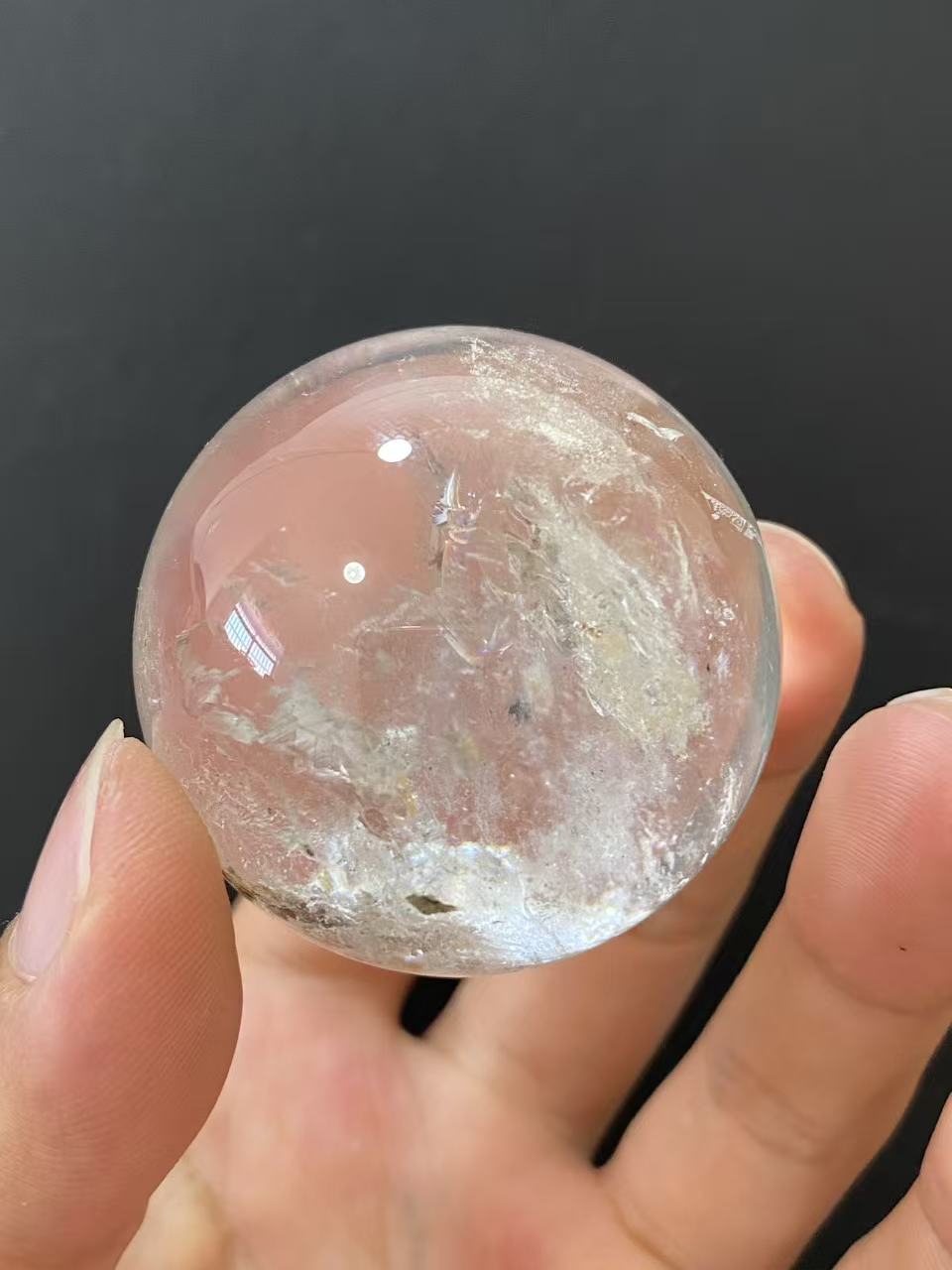 Natural Clear Quartz Sphere with Internal Inclusions for Home Decoration