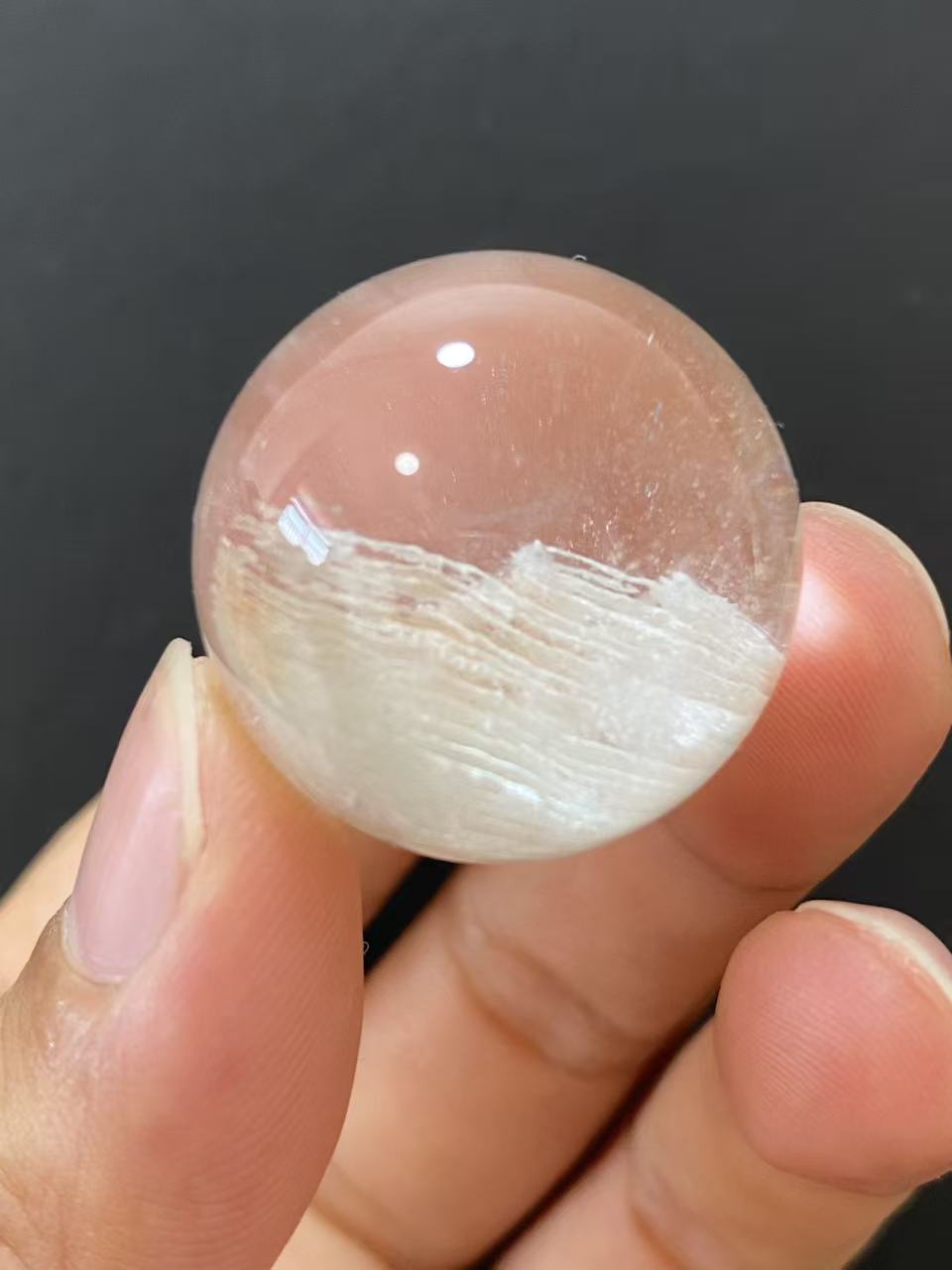 Natural Thousand‑Layer White Phantom Quartz Sphere, Hand‑Polished Quartz Sphere With Distinct Layered White Phantom Mineral Inclusions for Home & Desk Display