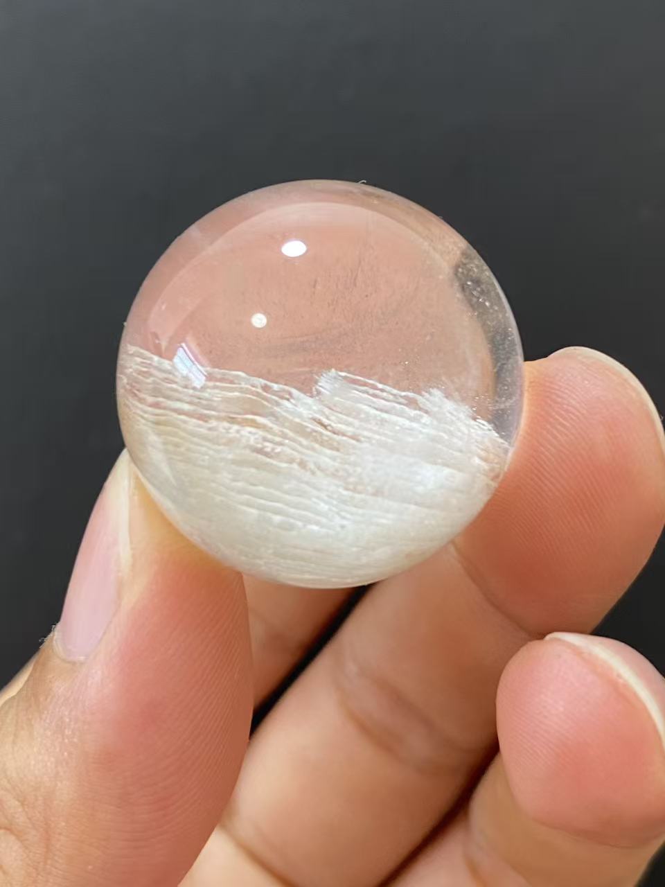Natural Thousand‑Layer White Phantom Quartz Sphere, Hand‑Polished Quartz Sphere With Distinct Layered White Phantom Mineral Inclusions for Home & Desk Display