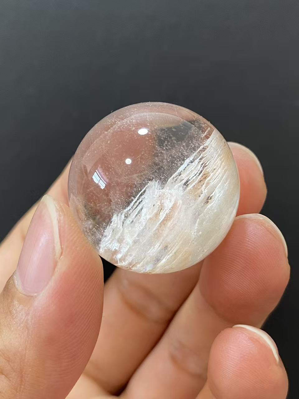 Natural Thousand‑Layer White Phantom Quartz Sphere, Hand‑Polished Quartz Sphere With Distinct Layered White Phantom Mineral Inclusions for Home & Desk Display