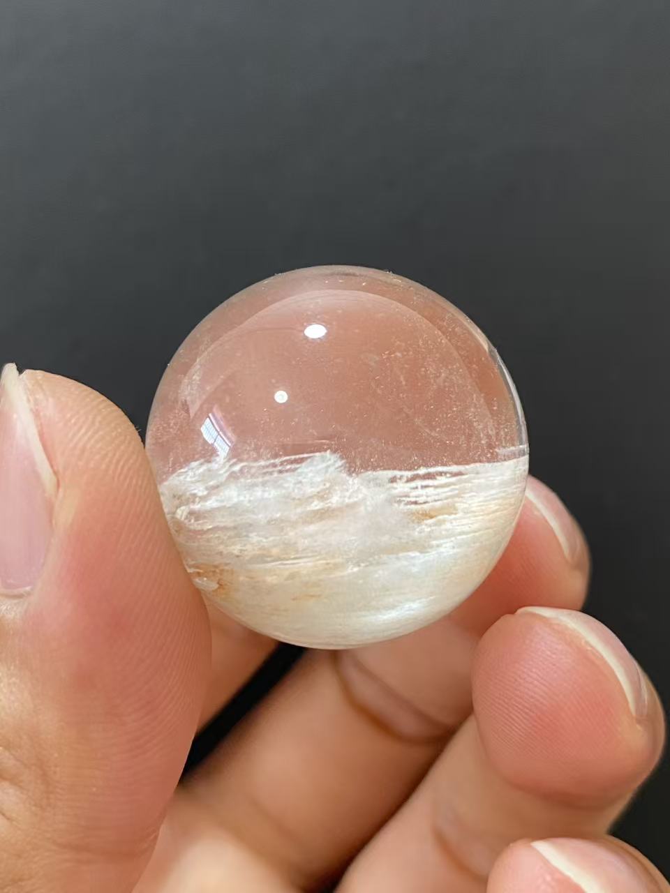 Natural Thousand‑Layer White Phantom Quartz Sphere, Hand‑Polished Quartz Sphere With Distinct Layered White Phantom Mineral Inclusions for Home & Desk Display