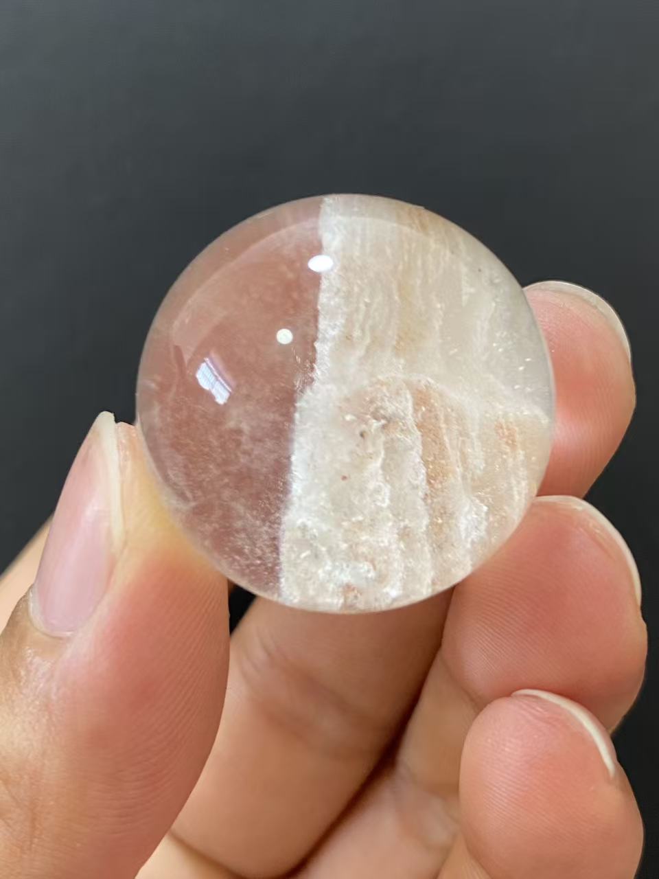 Natural Thousand‑Layer White Phantom Quartz Sphere, Hand‑Polished Quartz Sphere With Distinct Layered White Phantom Mineral Inclusions for Home & Desk Display
