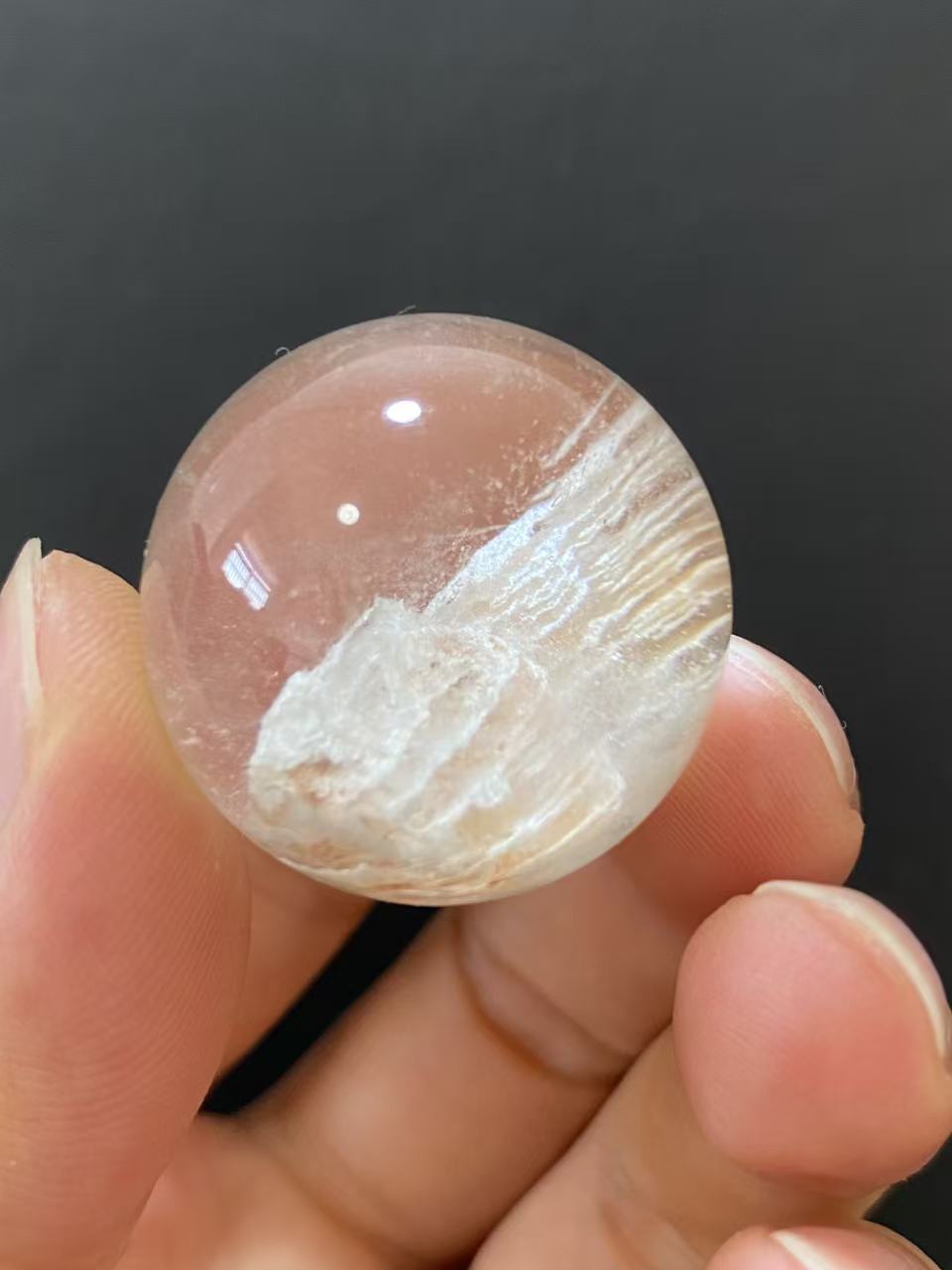 Natural Thousand‑Layer White Phantom Quartz Sphere, Hand‑Polished Quartz Sphere With Distinct Layered White Phantom Mineral Inclusions for Home & Desk Display