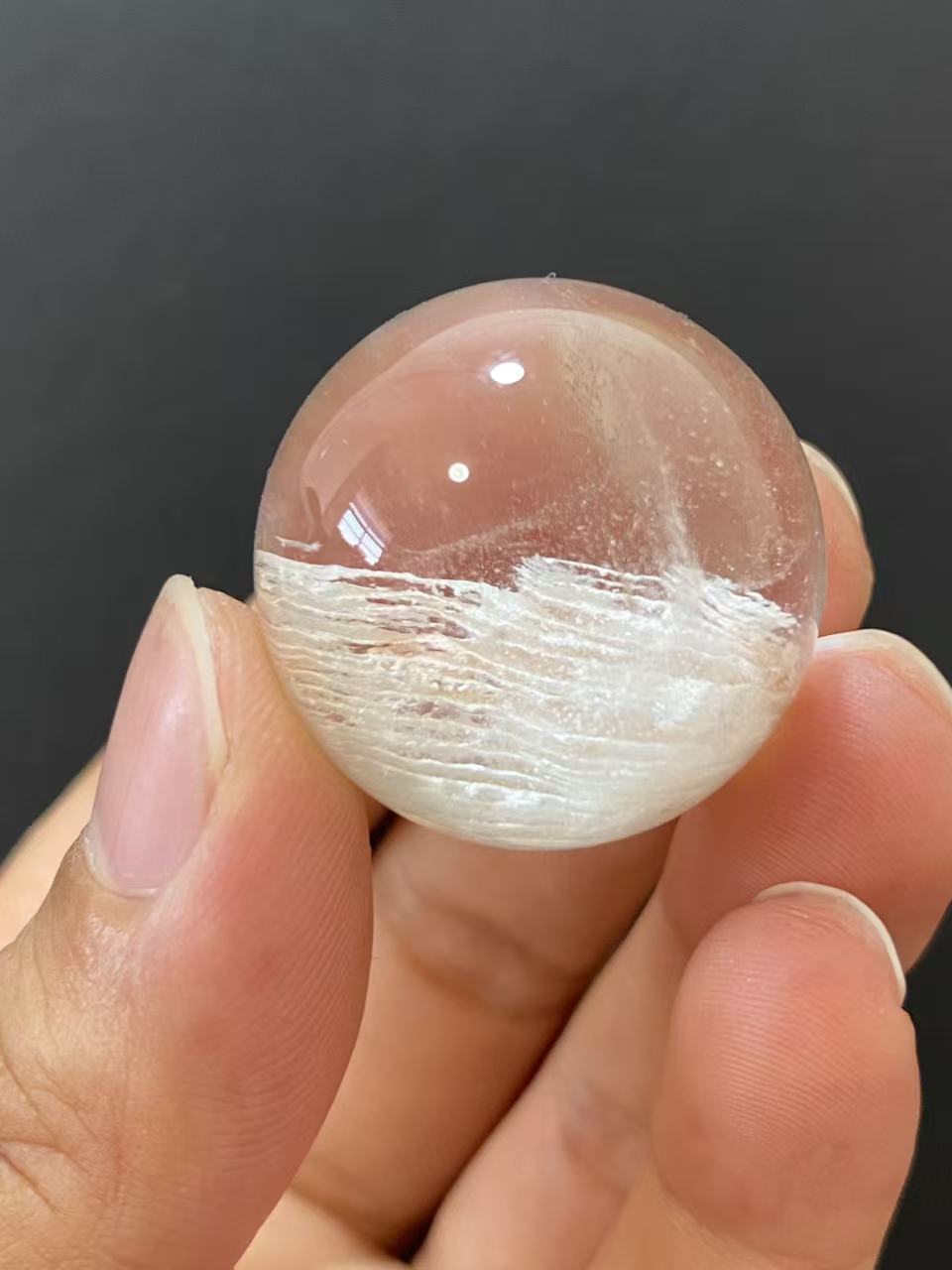 Natural Thousand‑Layer White Phantom Quartz Sphere, Hand‑Polished Quartz Sphere With Distinct Layered White Phantom Mineral Inclusions for Home & Desk Display