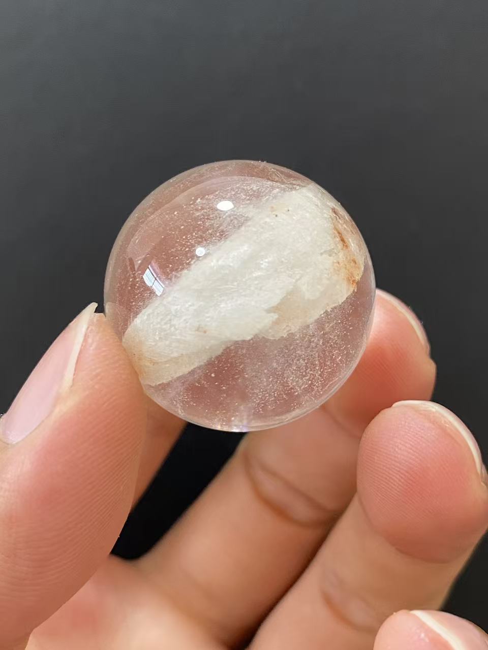 Natural Thousand‑Layer White Phantom Quartz Sphere, Hand‑Polished Quartz Sphere With Distinct Layered White Phantom Mineral Inclusions for Home & Desk Display