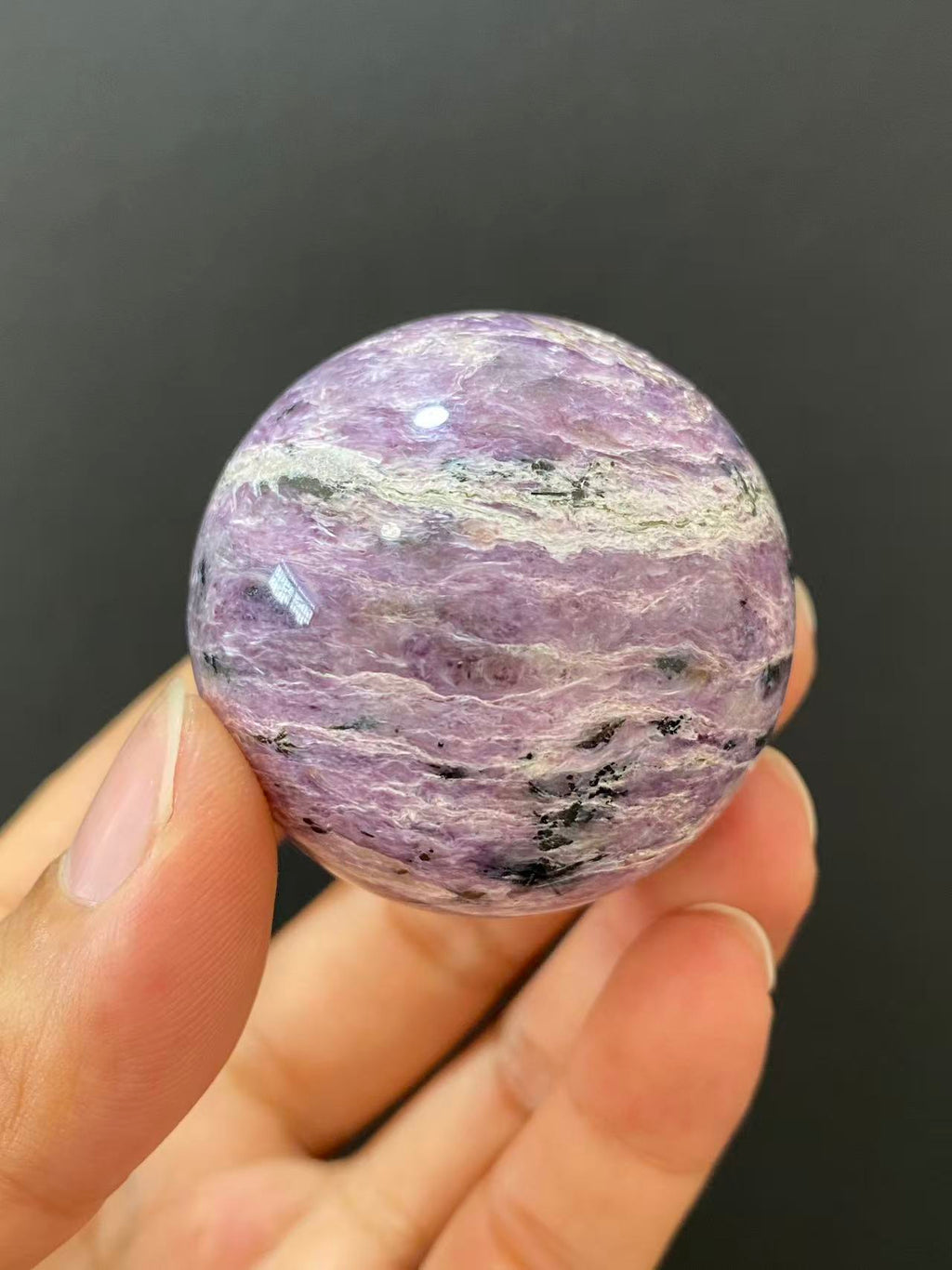 Natural Charoite Sphere, Hand‑Polished for Home Ornament