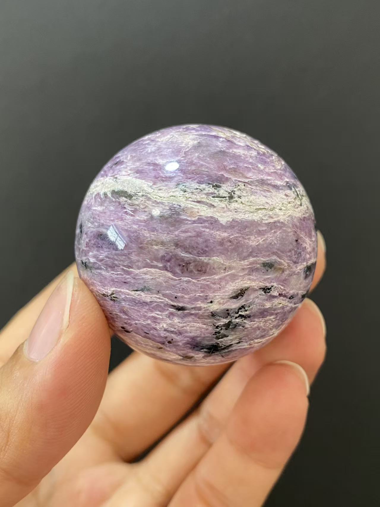 Natural Charoite Sphere, Hand‑Polished for Home Ornament