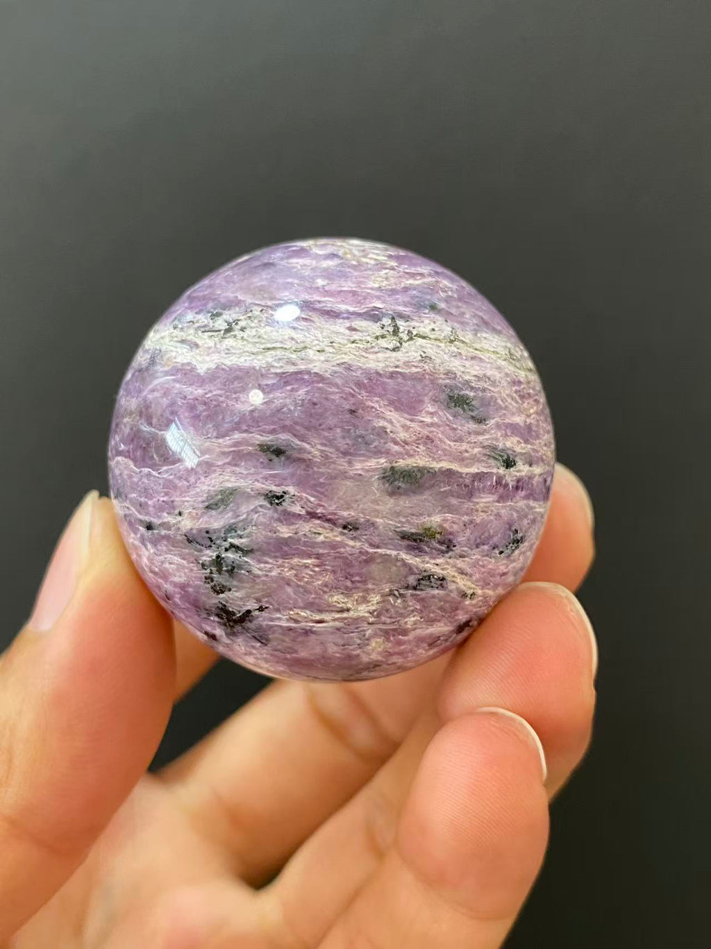 Natural Charoite Sphere, Hand‑Polished for Home Ornament