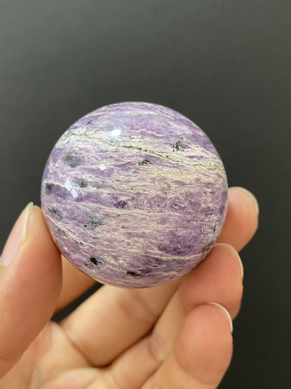 Natural Charoite Sphere, Hand‑Polished for Home Ornament